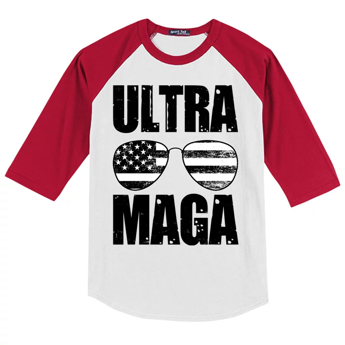 Ultra Maga USA Flag Sunglasses Kids Colorblock Raglan Jersey