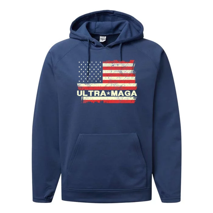 Ultra MAGA USA Flag Performance Fleece Hoodie