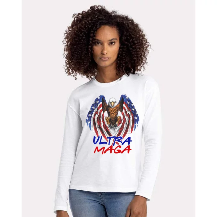 Ultra Maga USA Eagle Womens Cotton Relaxed Long Sleeve T-Shirt