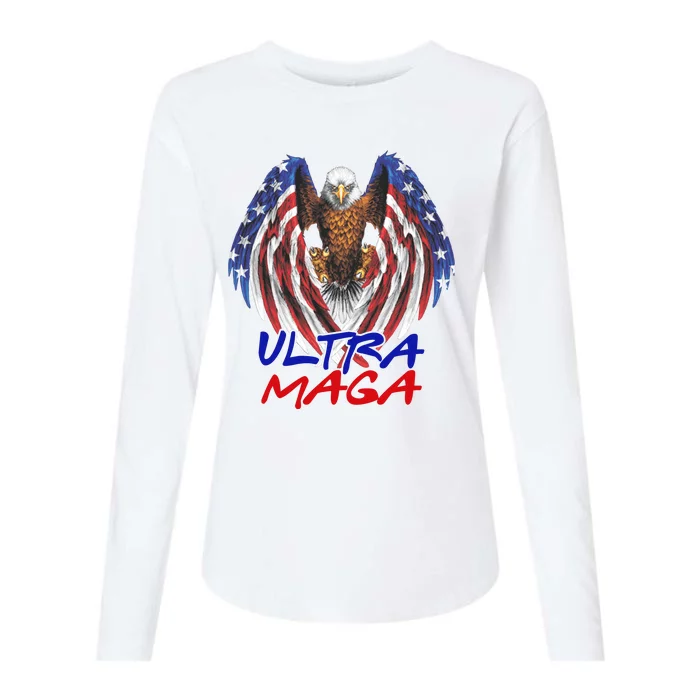 Ultra Maga USA Eagle Womens Cotton Relaxed Long Sleeve T-Shirt