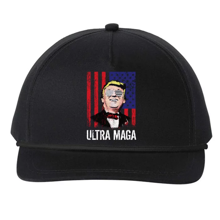 Ultra MAGA USA Flag Parody Trump 2024 Anti Biden Snapback Five-Panel Rope Hat