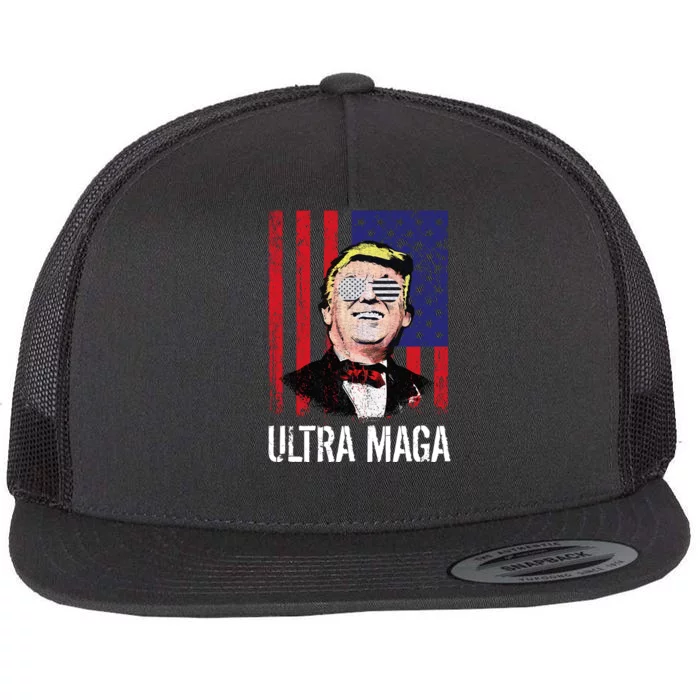 Ultra MAGA USA Flag Parody Trump 2024 Anti Biden Flat Bill Trucker Hat