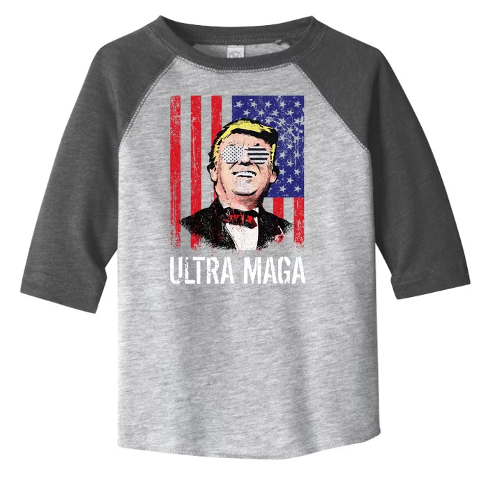 Ultra MAGA USA Flag Parody Trump 2024 Anti Biden Toddler Fine Jersey T-Shirt