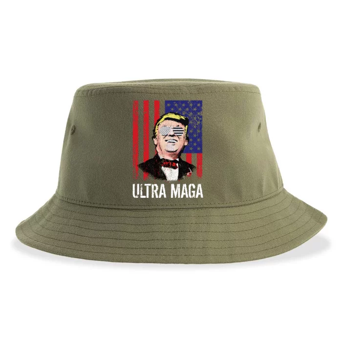 Ultra MAGA USA Flag Parody Trump 2024 Anti Biden Sustainable Bucket Hat