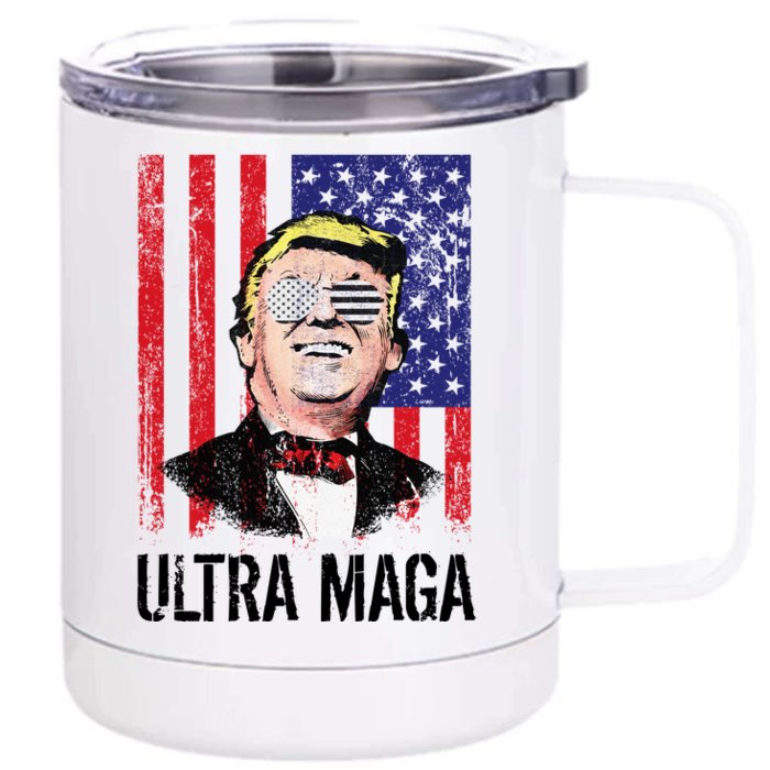 Ultra MAGA USA Flag Parody Trump 2024 Anti Biden Front & Back 12oz Stainless Steel Tumbler Cup