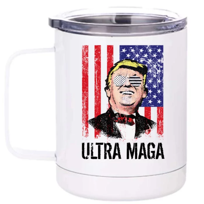 Ultra MAGA USA Flag Parody Trump 2024 Anti Biden Front & Back 12oz Stainless Steel Tumbler Cup