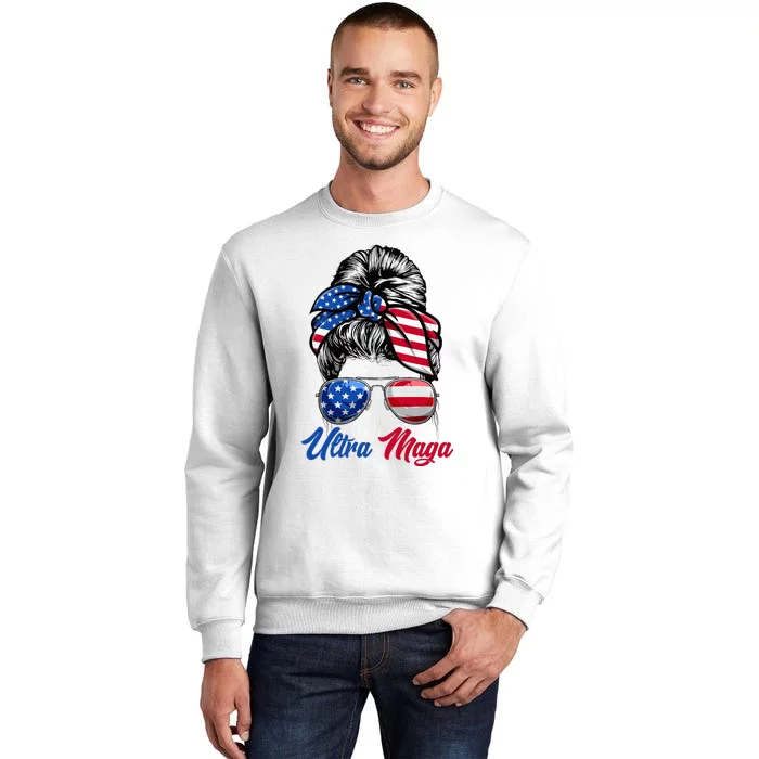 Ultra Maga Us Flag Trump Girl Messy Bun Ultra Mega Sweatshirt