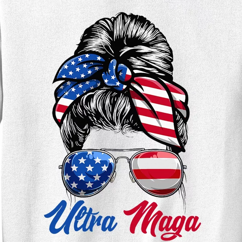 Ultra Maga Us Flag Trump Girl Messy Bun Ultra Mega Sweatshirt