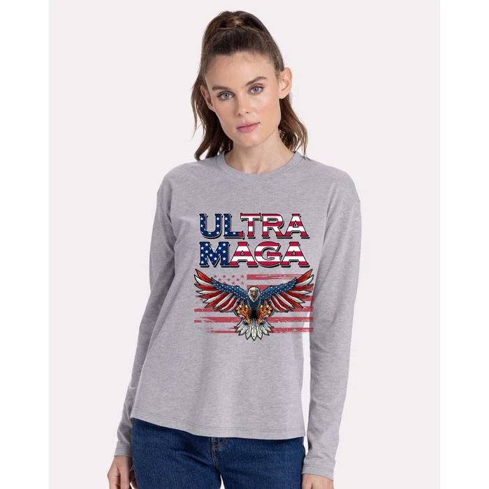 Ultra Maga USA Eagle Womens Cotton Relaxed Long Sleeve T-Shirt