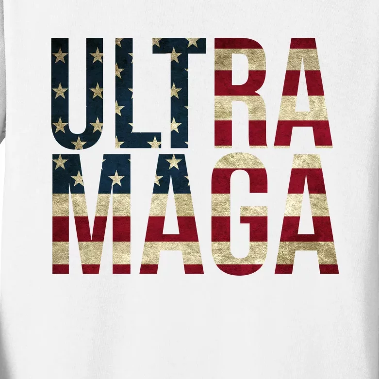 Ultra Maga USA Flag Kids Long Sleeve Shirt