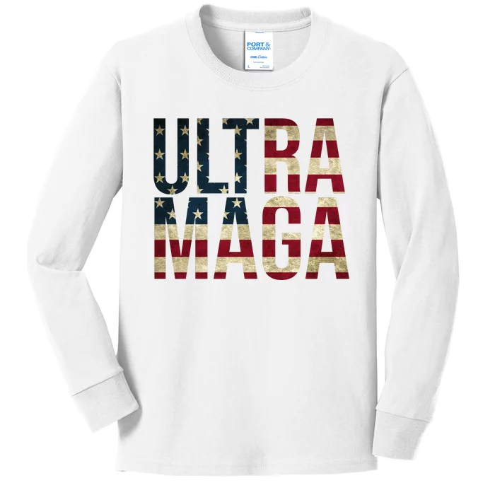 Ultra Maga USA Flag Kids Long Sleeve Shirt