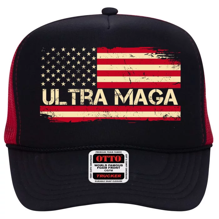 Ultra Maga Usa Vintage Flag High Crown Mesh Trucker Hat