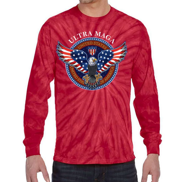 Ultra MAGA USA Eagle Crest Trump 2024 United States America Tie-Dye Long Sleeve Shirt