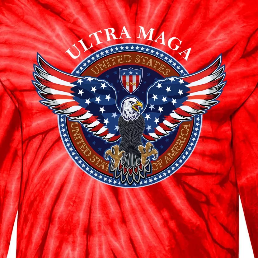 Ultra MAGA USA Eagle Crest Trump 2024 United States America Tie-Dye Long Sleeve Shirt