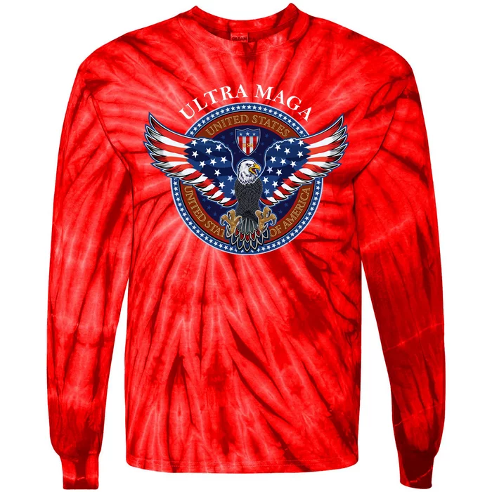 Ultra MAGA USA Eagle Crest Trump 2024 United States America Tie-Dye Long Sleeve Shirt