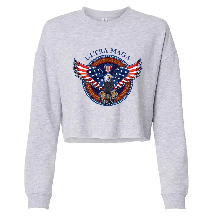 Ultra MAGA USA Eagle Crest Trump 2024 United States America Cropped Pullover Crew