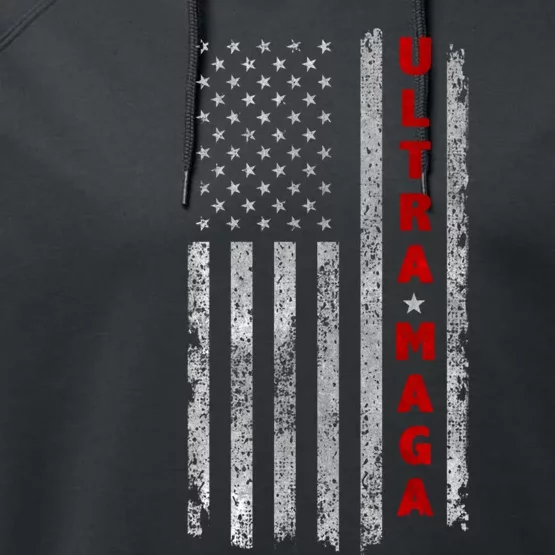 Ultra Maga US Flag American Patriotic Trump Supporter Performance Fleece Hoodie