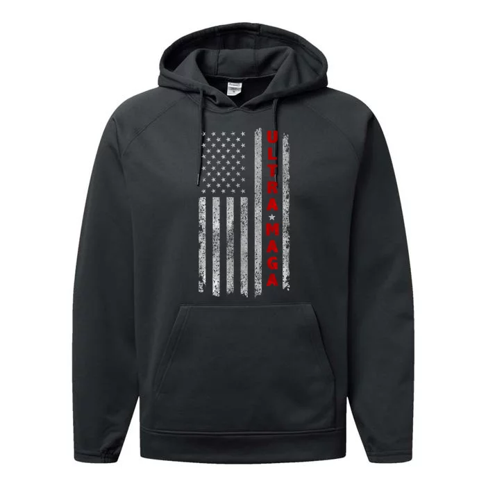 Ultra Maga US Flag American Patriotic Trump Supporter Performance Fleece Hoodie