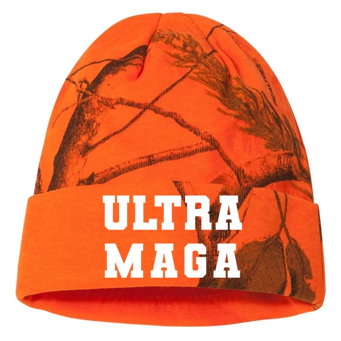 Ultra MAGA Varsity College Font Logo Kati - 12in Camo Beanie