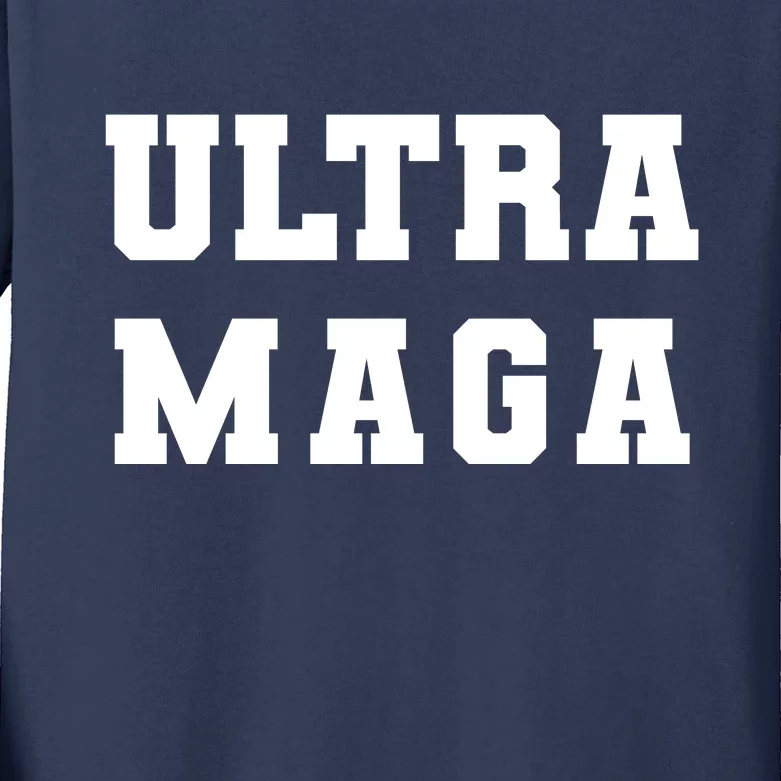 Ultra MAGA Varsity College Font Logo Kids Long Sleeve Shirt