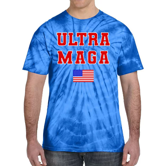 Ultra MAGA Varsity USA United States Flag Logo Tie-Dye T-Shirt