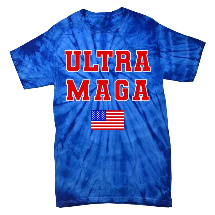 Ultra MAGA Varsity USA United States Flag Logo Tie-Dye T-Shirt