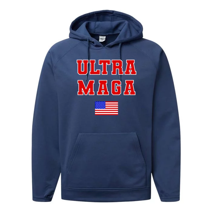 Ultra MAGA Varsity USA United States Flag Logo Performance Fleece Hoodie