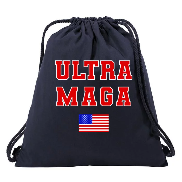 Ultra MAGA Varsity USA United States Flag Logo Drawstring Bag