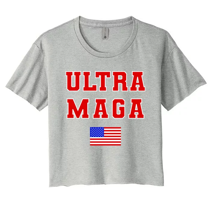 Ultra MAGA Varsity USA United States Flag Logo Women's Crop Top Tee