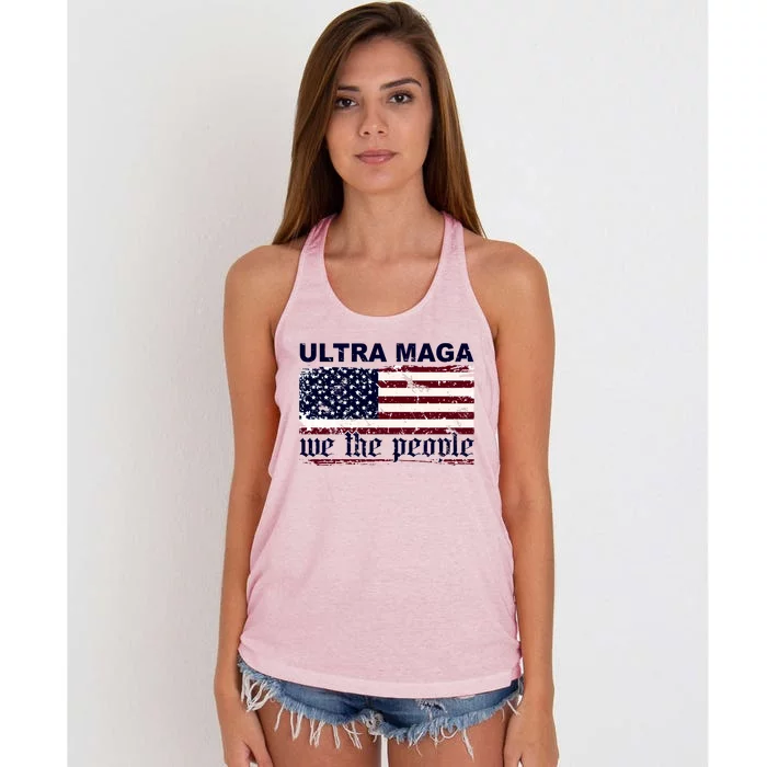 Ultra Maga We The People USA Flag Vintage Women's Knotted Racerback Tank