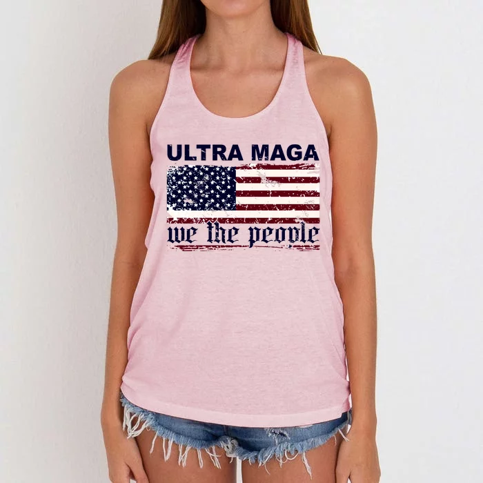 Ultra Maga We The People USA Flag Vintage Women's Knotted Racerback Tank