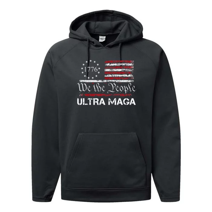 Ultra Maga We The People Proud Republican Usa Flag Performance Fleece Hoodie