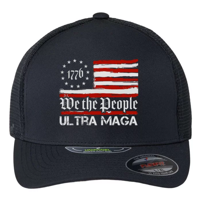 Ultra MAGA We The People Shirt Funny Anti Biden US Flag Pro Trump Trendy Flexfit Unipanel Trucker Cap