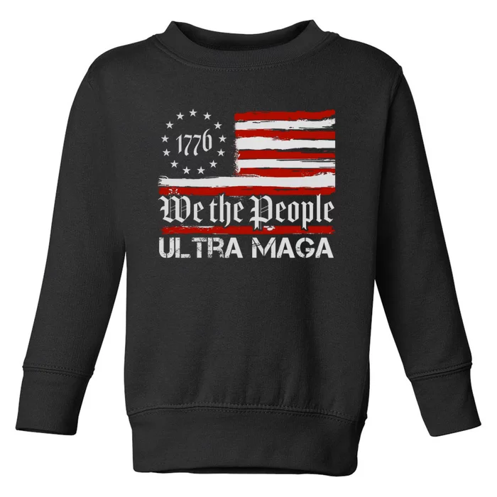 Ultra MAGA We The People Shirt Funny Anti Biden US Flag Pro Trump Trendy Toddler Sweatshirt