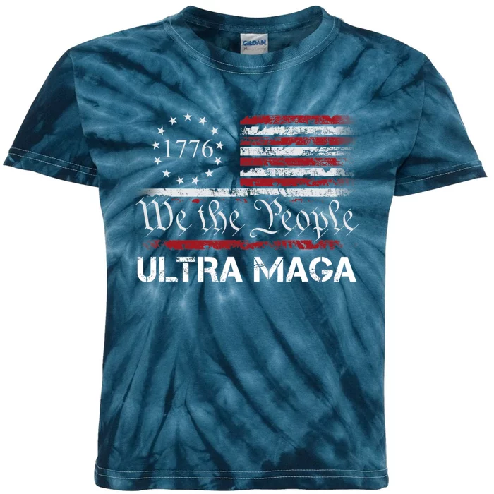 Ultra MAGA We The People Proud Republican USA Flag Kids Tie-Dye T-Shirt