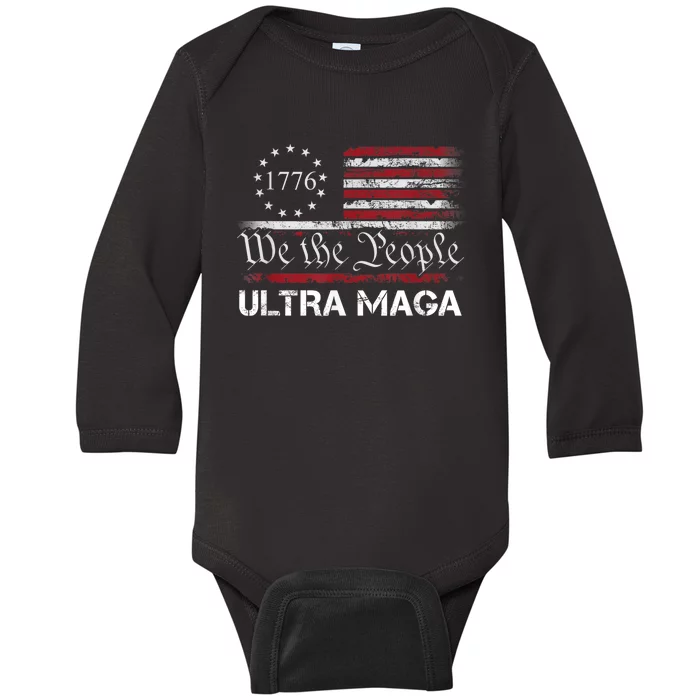 Ultra Maga We The People Proud Republican Usa Flag Baby Long Sleeve Bodysuit