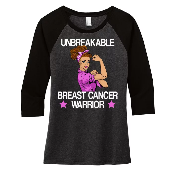 Unbreakable Breast Cancer Warrior Women's Tri-Blend 3/4-Sleeve Raglan Shirt