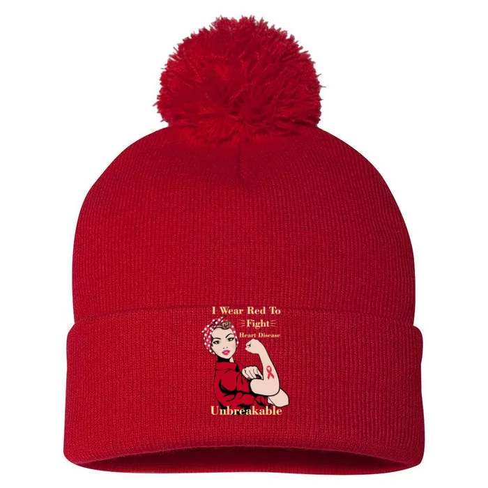 Unbreakable Wear Red To Fight Heart Disease Pom Pom 12in Knit Beanie