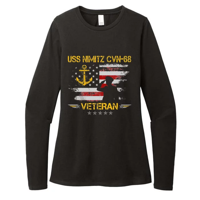 USS Nimitz CVN 68 Aircraft Carrier Veteran Flag Veterans Day Womens CVC Long Sleeve Shirt