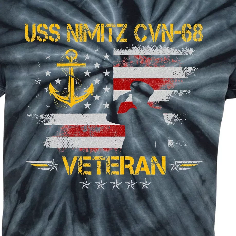 USS Nimitz CVN 68 Aircraft Carrier Veteran Flag Veterans Day Kids Tie-Dye T-Shirt