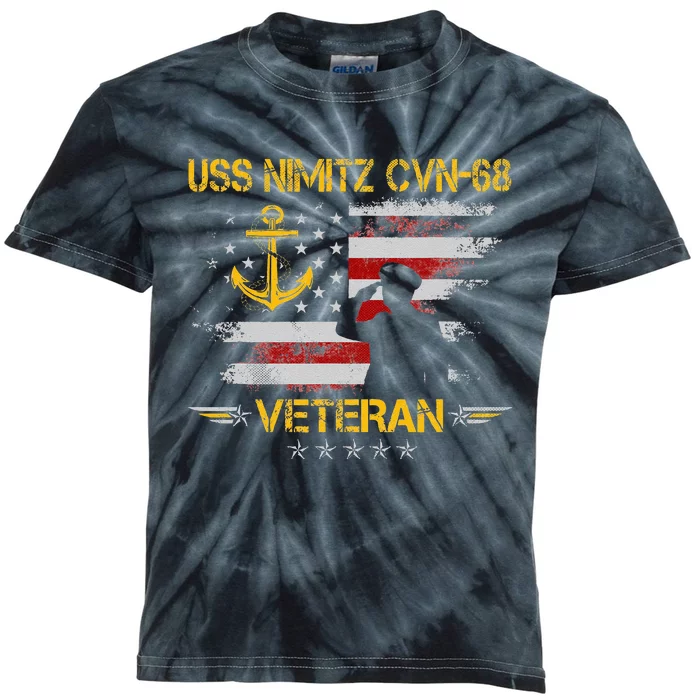 USS Nimitz CVN 68 Aircraft Carrier Veteran Flag Veterans Day Kids Tie-Dye T-Shirt