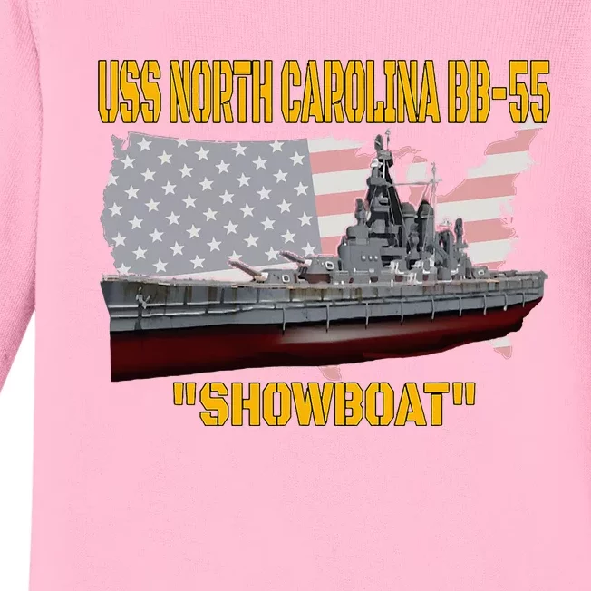 Uss North Carolina Bb55 Battleship & Ww2 American Warship Baby Long Sleeve Bodysuit