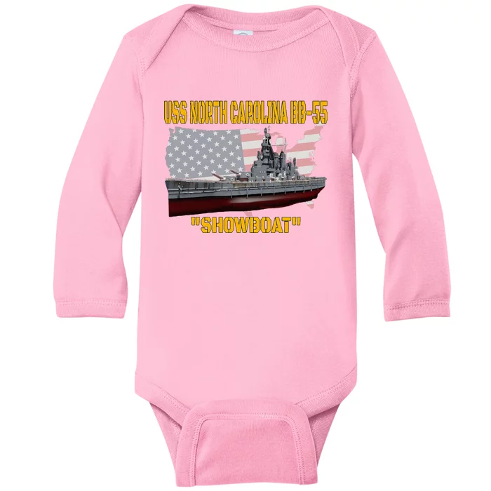 Uss North Carolina Bb55 Battleship & Ww2 American Warship Baby Long Sleeve Bodysuit