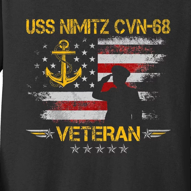 Uss Nimitz Cvn68 Aircraft Carrier Veteran Flag Kids Long Sleeve Shirt