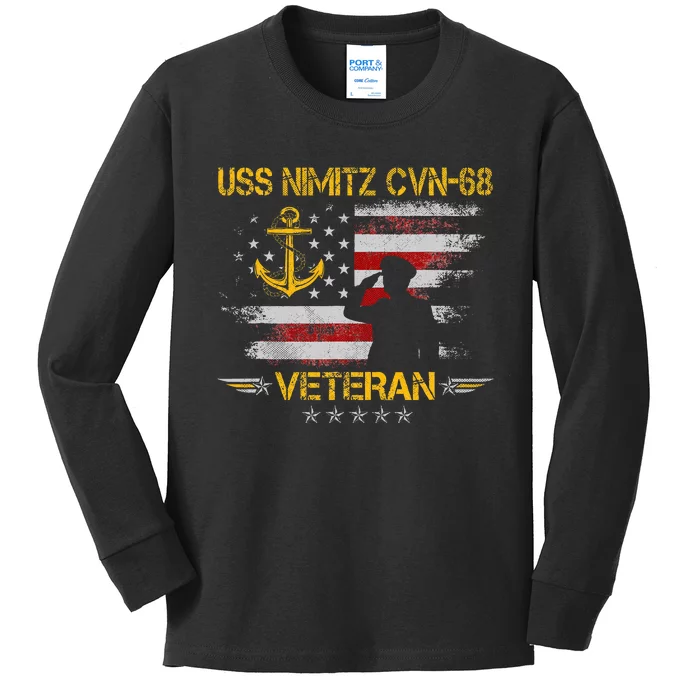 Uss Nimitz Cvn68 Aircraft Carrier Veteran Flag Kids Long Sleeve Shirt