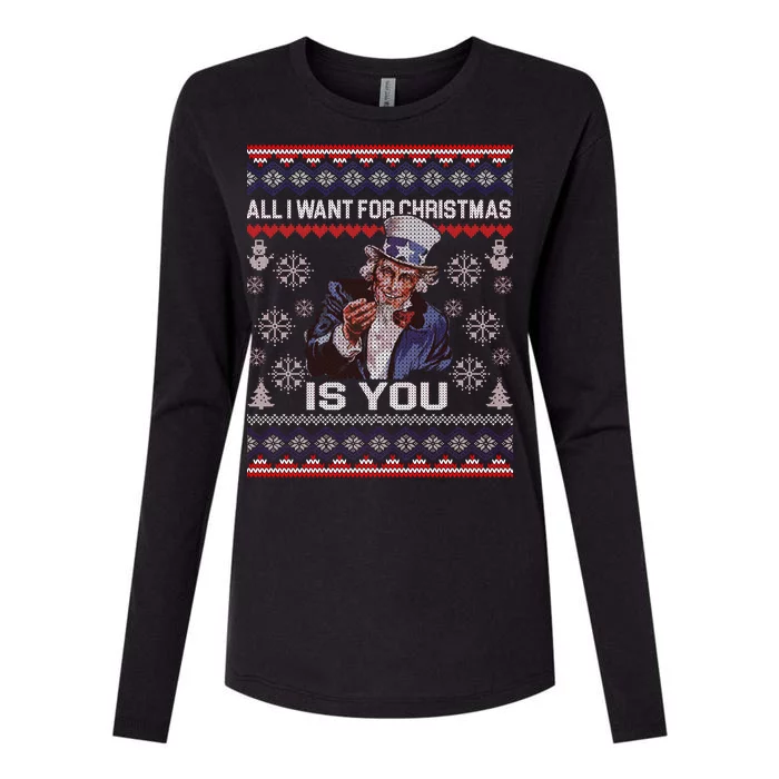 Uncle Sam All I Want for Christmas is You Ugly Womens Cotton Relaxed Long Sleeve T-Shirt