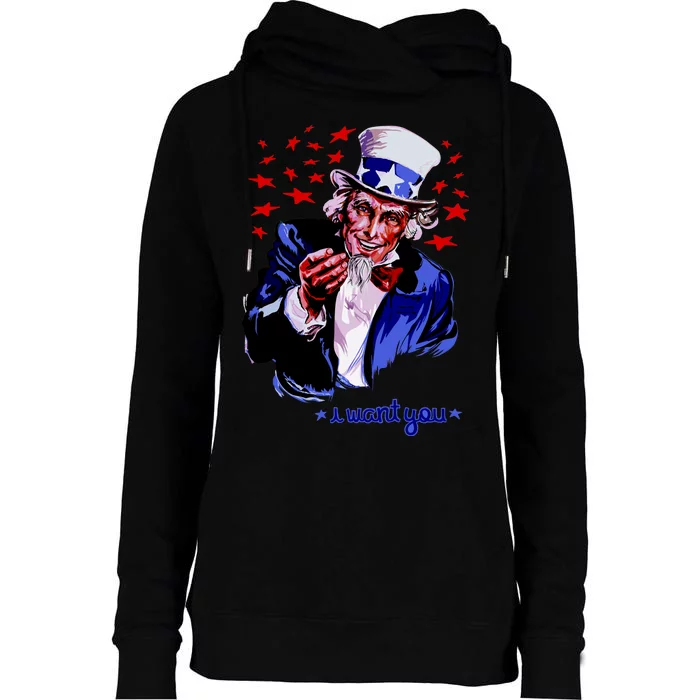 Uncle Sam I Want You Womens Funnel Neck Pullover Hood