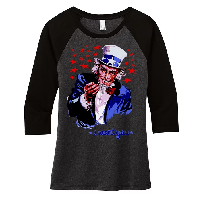 Uncle Sam I Want You Women's Tri-Blend 3/4-Sleeve Raglan Shirt