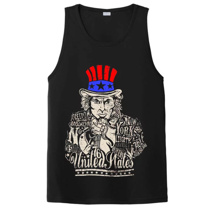 Uncle Sam I Want You 4th of July USA Mashup Performance Tank