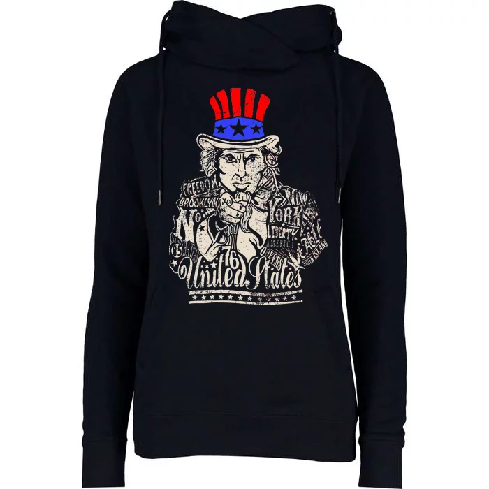 Uncle Sam I Want You 4th of July USA Mashup Womens Funnel Neck Pullover Hood